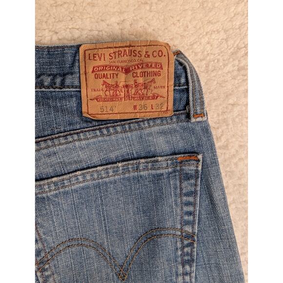 Vintage Levis 514 Jeans Mens 36x32 Blue Straight Fit Stretch 5 Pocket Faded - Picture 15 of 16